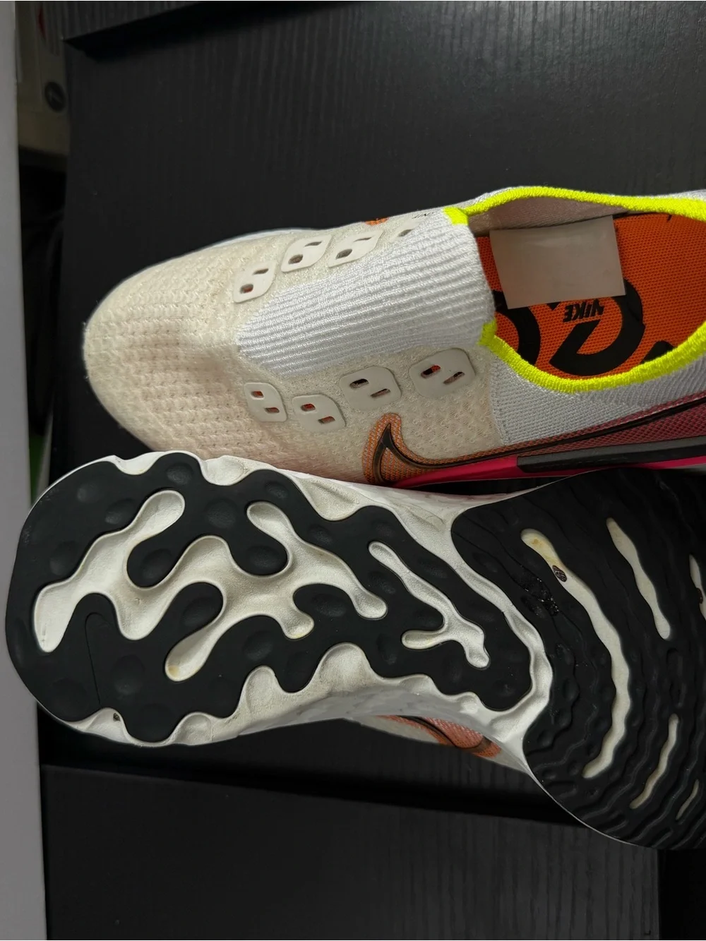 Nike Kids Slip-On Sneakers - Cream with Pink & Neon Yellow Accents
